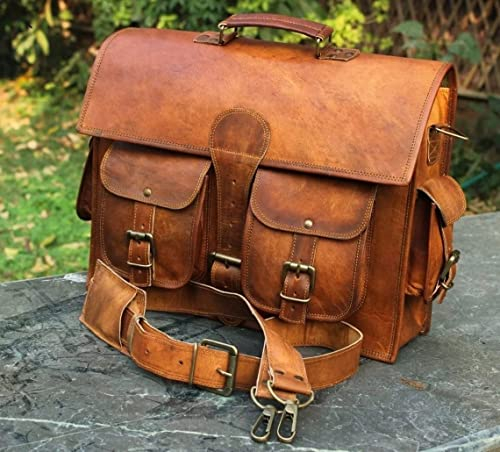 Vintage Couture 16-Zoll-Laptoptasche für Herren, echtes Leder, handgefertigt in Braun