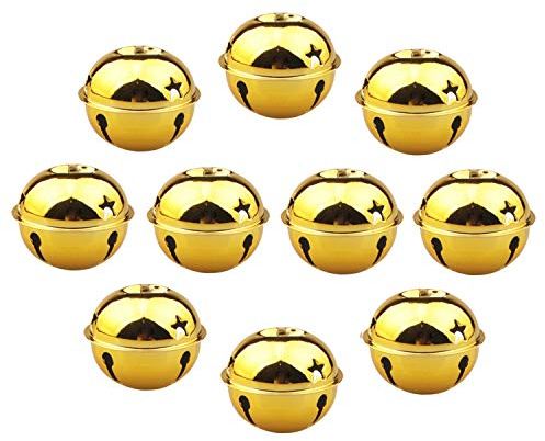 HUASUN Christmas Bells 10Pcs 5cm Jingle Bells Colorful Craft Bells Five-point Star Big Christmas Bells for Christmas Party Christmas Tree Decoration DIY Wreath Holiday Decorations (Golden)