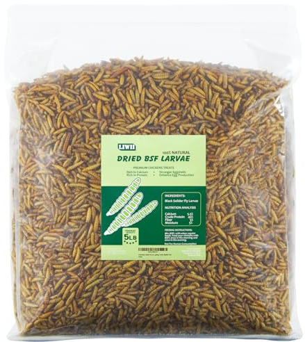 LIWII 5LB Dried Black Soldier Fly Larvae, 86X Calcium Than Dried Mealworms, High Protein Non-GMO Organic Chicken Feed Reptile & Amphibian Food