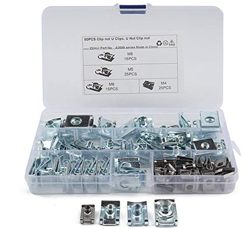 M4 M5 M6 M8 tipo B Clip di fissaggio, 80 pz U dadi di fissaggio Clip autofilettante Set di Dado a gabbia con scatola portaoggetti Kit assortimento di clip a B per Pannelli di Rivestimento auto/moto