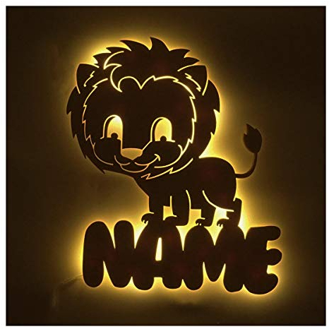 Löwe Geschenk Kind Kinderzimmer-Lampe Personalisiert mit Wunsch-Name für Mädchen oder Jungen Nachtlicht Babyzimmer Schlummerlicht