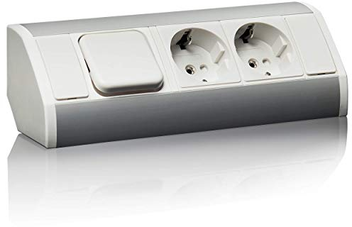 Prise de courant d'angle pratique pour cuisine, salle de bains, salon, meubles - Idéal pour plan de travail de cuisine comme prise murale ou prise encastrée - Raccordement de 15 cm