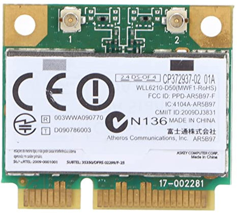 Dilwe Tarjeta WiFi AR5B97 PCIE, Tarjeta WLAN Mini WiFi Inalámbrica 802.11 B/G/N, Tarjeta de Red Inalámbrica a 300 Mbps ME, NT, 2000, Vista,