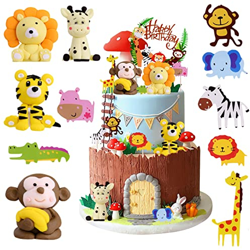 OSDUE 12 Pezzi Animali Cake Topper - Decorazione Torta per Bambini, Torta Cupcake Zoo Cartoni Torta Animati per Feste di Compleanno, Baby Shower, Natale