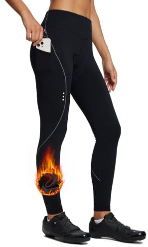 baleaf Pantalon de Cyclisme d'hiver pour Femme Imperméable Doublure en Polaire Coupe Vent Long Rembourré 4D avec Poche