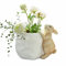 Loberon Übertopf Irianna, handgearbeitet & -bemalt, mit reizendem Häschen, für Blumen & zur Aufbewahrung, Ostern, Osterdekoration, Pflanzgefäß, Polyresin, Creme