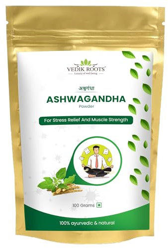 Vedikroots Ashwagandha Powder/Churn - Un elisir antistress per uno stile di vita attivo arricchito con estratti di Ashwagandha naturali al 100% (100 g) (confezione da 1)