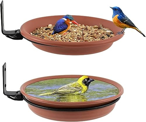 Thgtao 2 Stücke Vogeltränke und Vogelfutterspender, Vogeltränke Stehend, Vogeltränke für den Garten, Vogeltränke für Balkongeländer, Zum Füttern und Baden Aller Vögel Geeignet für draußen