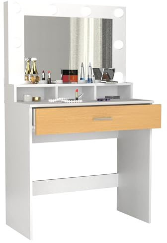 VCM Frisiertisch | Maße ca. H. 133 x B. 80 x T. 40 cm | Schminktisch mit Schublade und Spiegel – Kosmal