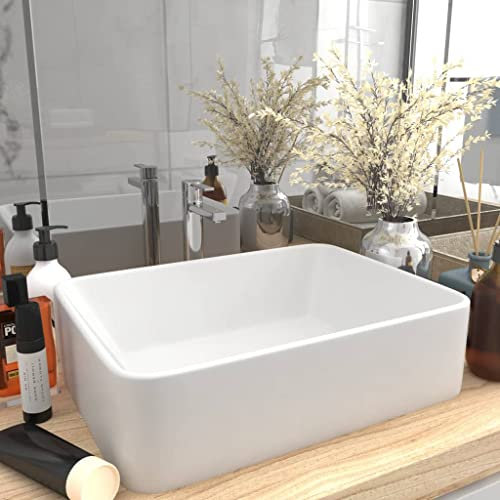FOZICV Luxus-Waschbecken Matt Weiß 41x30x12 cm Keramik Washbasin BadmöBel Aufsatzbecken Aufsatzwaschtisch SpüLbecken Keramik Badezimmer Waschbecken Rechteckig Aufsatzwaschbecken Rechteckig