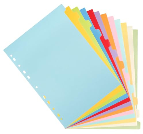 5 Pack Folder Dividers A4, 12 Part Paper File Dividers with Index and Color Tabs, Pre-Punched Binder Dividers for Lever Arch Files, Paper Dividers A4 in Assorted Colors for Effortless Organization