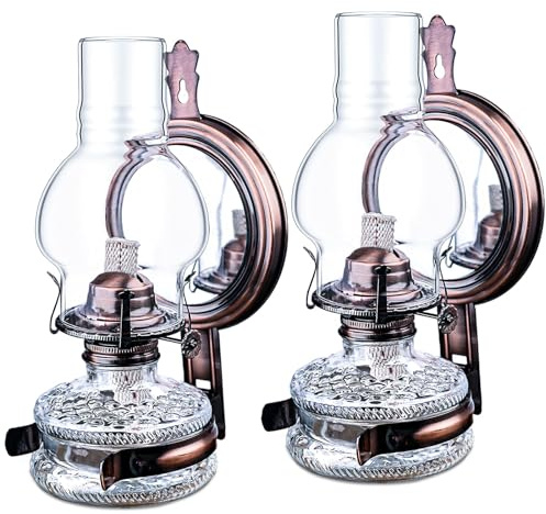 GXFCCYXT 2 Pcs Large Kerosene Lamp Lantern Wall Mounted Kerosene Lamps Vintage Glass Clear Kerosene Lamp Rustic Oil Lamp for Indoor Use Home Decor Lighting - Bronzy