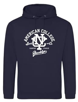 AMERICAN COLLEGE USA Tröja tröja med tryck varma kläder unisex barn pojkar och flickor casual modell ACSCW6 Navy 16 år, Färg: blå, 16 �r