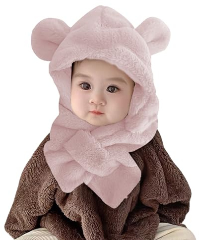 WIYETY Lindos Gorro de Peluche: Gorro para Niños con Bufanda, Elegante Gorro Caliente para Bebés y Niños, para la Vida Diaria 45-50cm (Rosa)