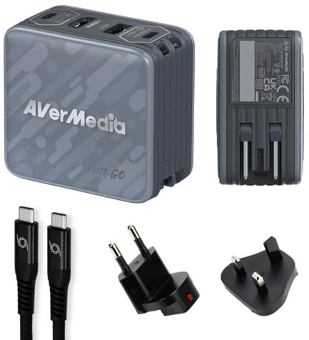 AVerMedia Capture-Karte für Streaming, 1080p60 HDMI, Tragbares Ladegerät für Nintendo Switch, 100W GaN-Schnellladung USB-C-Hub, TV-Dockingstation mit 4K60 HDMI - ELITE GO GC313Pro