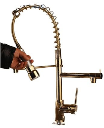 Faucet Guld köksblandare Utdragbar sidospray Dubbelmunstycke Enkelhandtag blandningskran Diskbänksblandare 360 ​​vridbar köksblandare tap