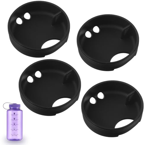 oruola 4 pcs Black Silicone Splash Guard,Silicone Lid Wide,Wide Mouth Water Bottle Accessories,Water Bottle Lids Wides Insert Lids with Finger Grip for 53 mm(Black)