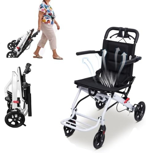 Sedia a rotelle pieghevole leggera, solo 8,2 kg, sedia a rotelle portatile da trasporto con cinghia di sicurezza regolabile a 270°, braccioli ribaltabili con schienale rimovibile, sedia ergonomica da