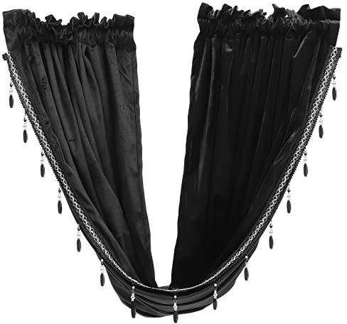 OUNONA Rideau Court Décoratif à Pompons 145x94 Cm en Velours Noir sans Odeur Anti-Peluches Léger Cuisine Salon Décoration Fenêtre