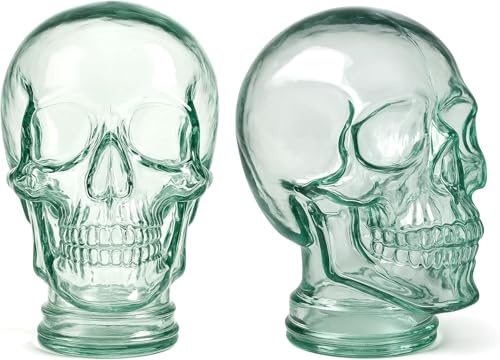 Viste-lo Testa manichino decorativo. Testa in vetro riciclato. Espositore per accessori in vetro. Supporto Cappelli, Cappelli, Caschi e altro ancora. Realizzato in vetro riciclato. (Teschio)