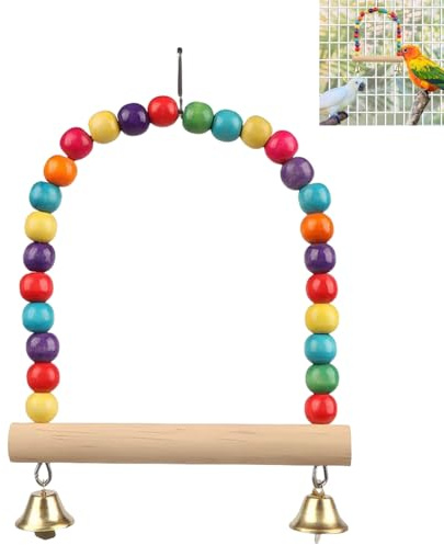JFangZHZH Altalena per Pappagalli Colorata 15cm x 12cm,Giocattolo per Uccelli da Gabbia,Giochi per Uccelli pappagalli,Giochi in Legno per Pappagallini,Calopsite e Cocorite