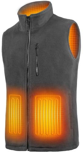 Gilet Chauffant Homme avec Batterie Incluse, Veste Chauffante Sans Manche, Doudoune et Blouson Chauffant Électrique en Polaire, 6 Zones de Chaleur pour l'Hiver, Gris, M