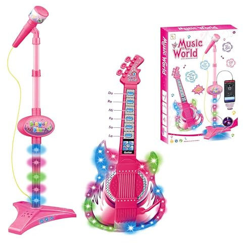 Jouet Guitare Électrique Et Microphone, Support De Microphone pour , Ensemble Jeu D'instruments Musique, Jouets avec Musique Lumineux Coloré