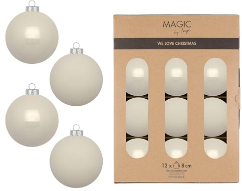 Julgranskulor glas 8 cm, 12 stycken – matt och glänsande – julgranskulor för jul – julgransprydnad och julgransprydnad – Blanched Almond