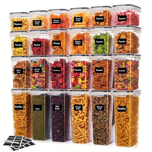 Taylor & Brown 24 Pack Food Storage Containers - 39.2L, Airtight Kitchen Storage BPA-Free Plastic Container for Cereal, Flour, Sugar & Baking Supplies with 20 Labels