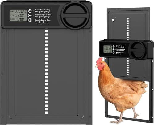 Budsom Automatic Chicken Coop Door - Aluminum Auto Chicken Coop Opener with Anti-Pinch Sensor, Chicken Door with Smart Timer & LCD Display, Waterproof