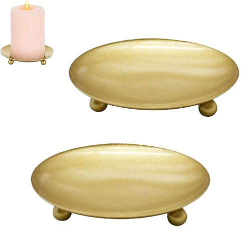 Zpeiran Piattino Porta Candele,2 Pezzi Dorate Portacandela in Metallo Portacandele Rotondo in Ferro,per Matrimoni,Coni di Incenso,Spa,Preghiera,Piatto per Candele in Metallo