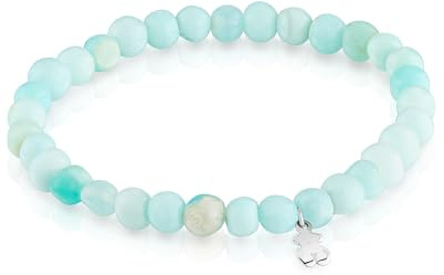TOUS Pulsera Elástica Azul de Vidrio con Motivo de Oso en Plata de Primera Ley para Mujer, 16.5cm de Largo, Colección Basics