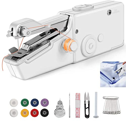 VxoDhuuo Mini Sewing Machine, Handheld Sewing Machine, Portable Electric Sewing Machines for Beginners, Easy to Use, Easy Sewing of Clothes and Fabrics, Suitable for Home Travel DIY (White)