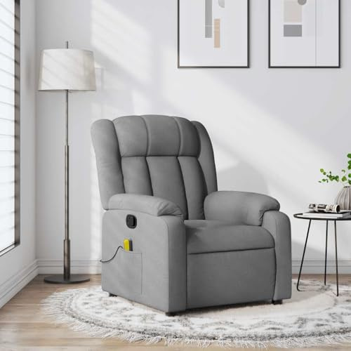 SKTQYQO Massagesessel, neigbar, hellgrau, aus Stoff mit 6 Vibrationspunkten und manueller Funktion um 135 Grad, bequemer Sitz mit stabilem Rahmen und Seitentasche, ideal
