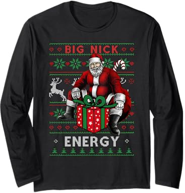 Big Nick Energy - Maglione Natalizio Divertente con Babbo Natale Sarcastico Maglia a Manica