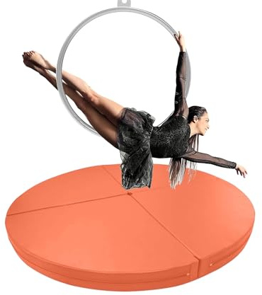 Pole-Dance-matta, Rund Aerial Hoop fallskyddsmatta för hemmagymmet – 120/140/150/160/180/200 cm Pole-Dance och yogafitnessmatta, 3/5 cm tjockt säkerhetsskydd, färg orange,