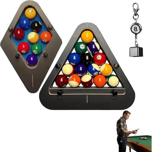 Precision-Engineered Professional Billiard Rack System That Eliminates Gaps, Heavy Duty Solid Wood Billiard 8-Ball/9-Ball Pro Triangle/Diamond Pool Ball Rack, Adjustable Billiards Accessories (Mix)