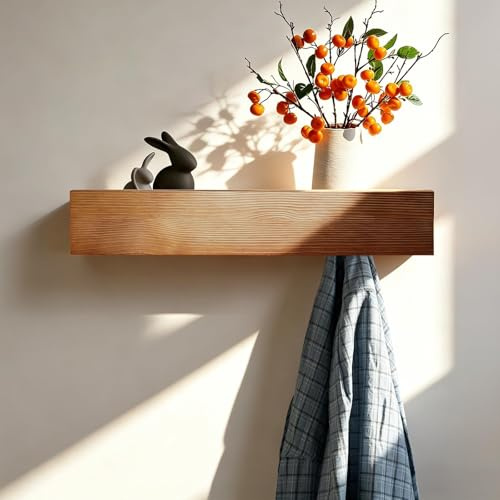 HSUYUN Perchero de Pared con Estante, Oculto Colgador Pared, 40 cm Ganchos Percheros, Colgador de Muro Ropa con 8 Ganchos, para Salón, Pasillo y Dormitorio