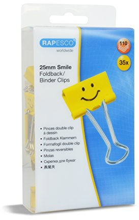 Rapesco 1427 Pinzas/Clips Sonrisas de 25 mm con Brazos Plegables, Amarillo Brillante, Paquete de 35