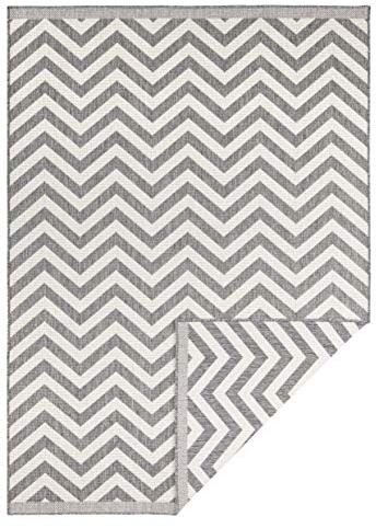 NORTHRUGS In- und Outdoor Teppich Palma 80x150cm - Wendeteppich Wetterfest Modernes Design Zick-Zack Muster Läufer für Balkon Terrasse Garten Wintergarten Wohnzimmerteppich Wasserfest in Grau Creme