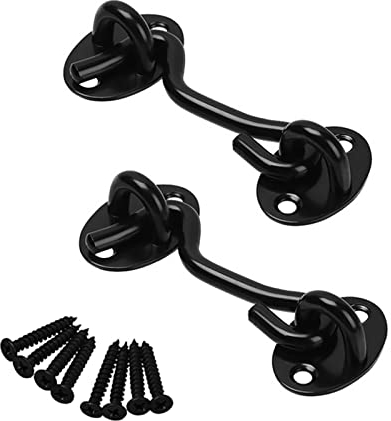 BuxiuGK 2 Stücke Sturmhaken 3 Zoll Kabinenhaken Edelstahl mit 8 Stücke Montage Schrauben für Türen Garagentor Fenster,Schwarz