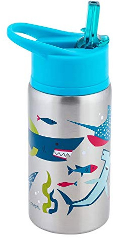 Stephen Joseph Stainless Steel Water Bottles, 18 OZ, Straw lid, Reusable Tumbler, Insulated, Shark