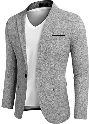 COOFANDY Veste décontractée pour Homme Blazer Paisley Jackets Retro Suit Jacquard Floral Print One Button Stylish Coats Chic Tuxedo Dinner Jacket, 2 - Gris Clair, M