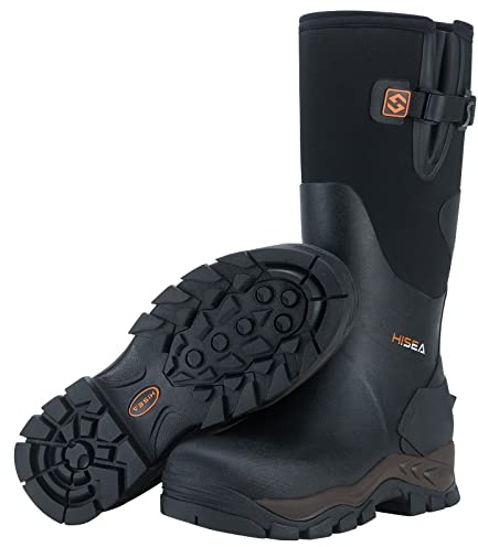 HISEA Men's Rubber Hunting Boots, Waterproof Insulated Rain Mud Boots Black