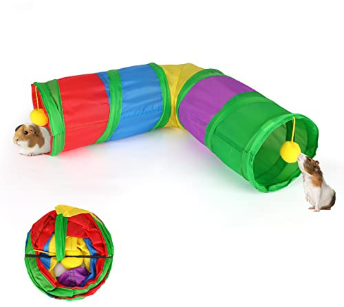 Rypet Guinea Pig Tunnels and Tubes Collapsible 2 Way and L-Type Tunnel with Interactive Ball Small Animal Activity Tunnel Hideaway Toys for Baby Rabbit Ferret Hamster Chinchilla Hedgehog