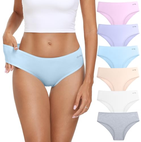 coskefy Hipster Panties for Women Mid Low Rise Cotton Underwear Soft Breathable Ladies Briefs Bikini 6 Pack