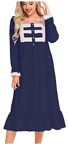 WOXIHUAN Camicia da Notte Donna Cotone Modal Morbida Camicie da Notte Manica Lunga Eleganti Taglie Forti Vestiti Premaman con Tasche
