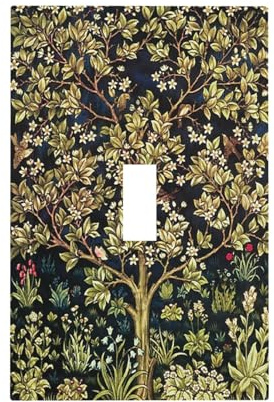 Yamxbfa William Morris Tree Of Life Vintage Floral Art 1 Gang Single Toggle Light Switch Covers Decorative Wall Plate Switchplate Electrical Faceplate for Bedroom Bathroom Kitchen Decor