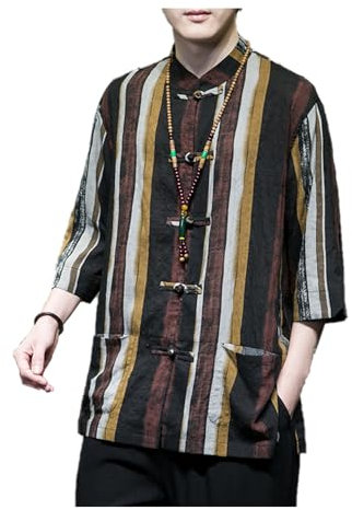 PTATT Chinesisches traditionelles Kurzarmhemd dünne Top Tai Chi Kleidung Männer ethnische Stil Meditation Kung fu männlich C-3XL