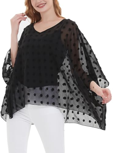 CuteSwan Women's Summer Bohemian Print Chiffon Blouse Loose V Neck Tunic Tops for Leggings Casual T-Shirts